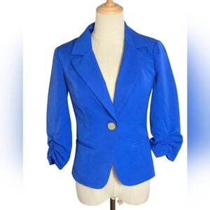 XOXO Vintage Royal Blue Blazer with Notched Lapels and Ruched Sleeves